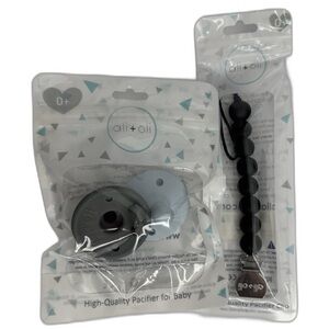 ali + oli‎ Neutral Silicone Pacifiers Grey and Blue and Pacifier Clip Black